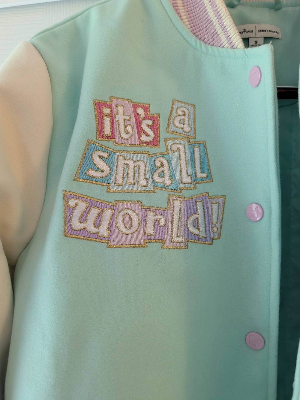 Disney Mint & Cream 'It's a Small World' Stoney clover Varsity Jacket - Picture 3 of 7